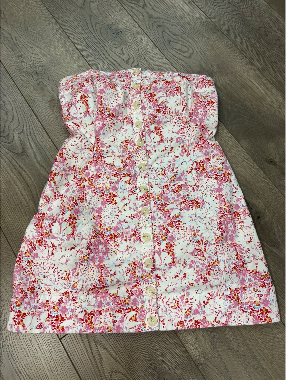 Free People Pink floral strapless dress Tomas Mini dress Size Large